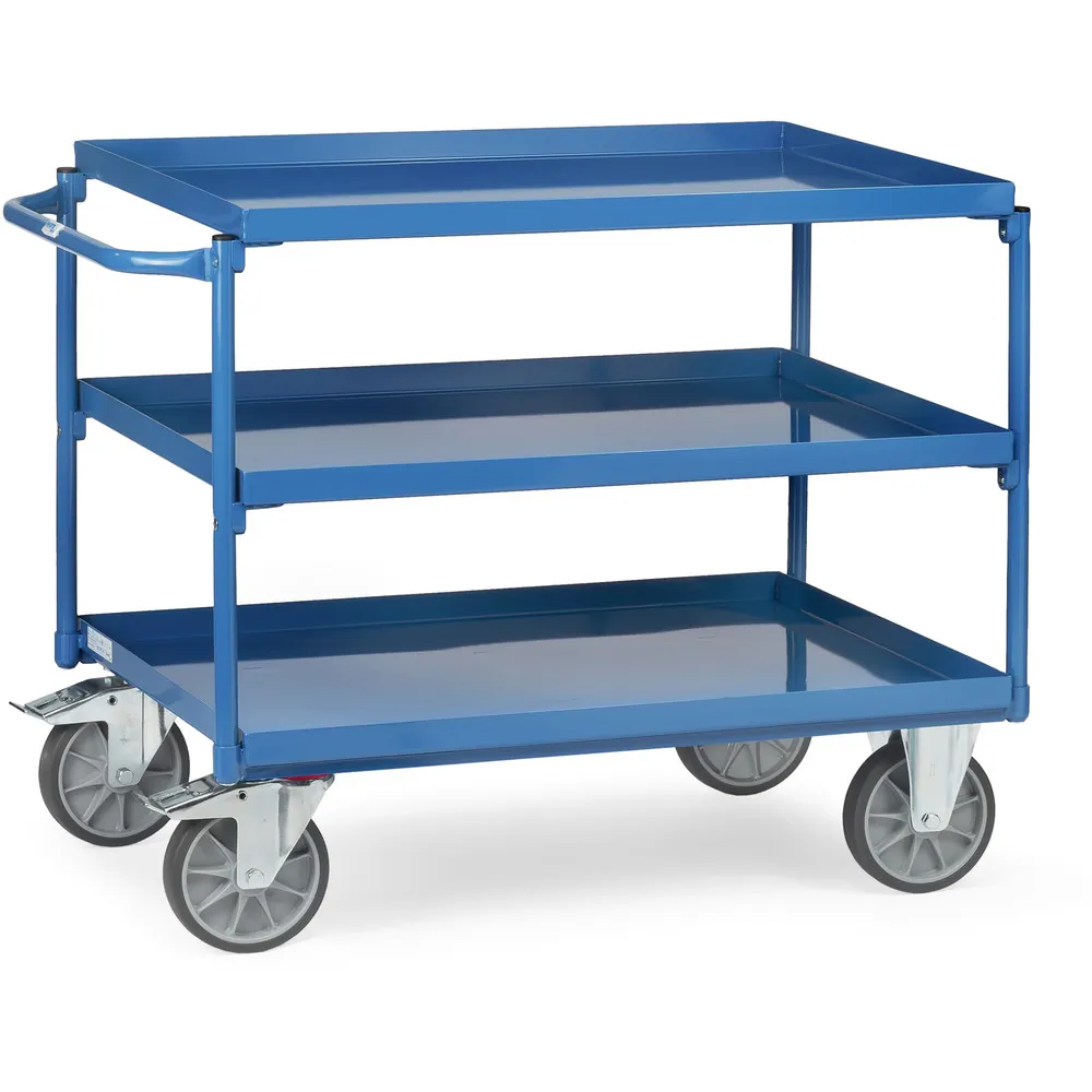 FETRA Chariot tôlé 3 plateaux à rebords étanches