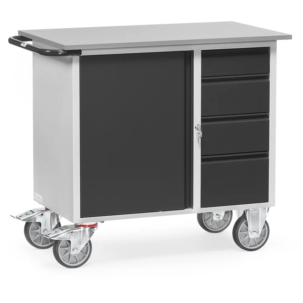 FETRA 2452-7016 Servante d'atelier avec rebord 4 tiroirs 1 placard